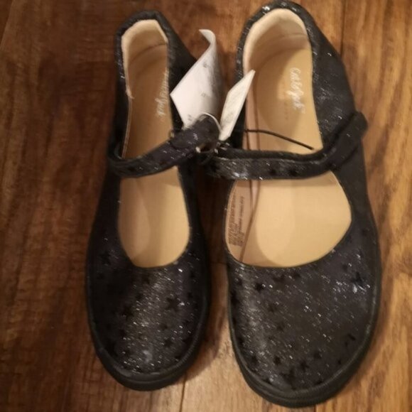 CAT & Jack Girls' Omega Ballet Flats, Sz 1 & sz 5 black sparkly stars - Picture 9 of 11